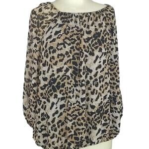 Vince Camuto Top Plus Size Top Animal Print Long Sleeve Blouse Womens 1X Brown